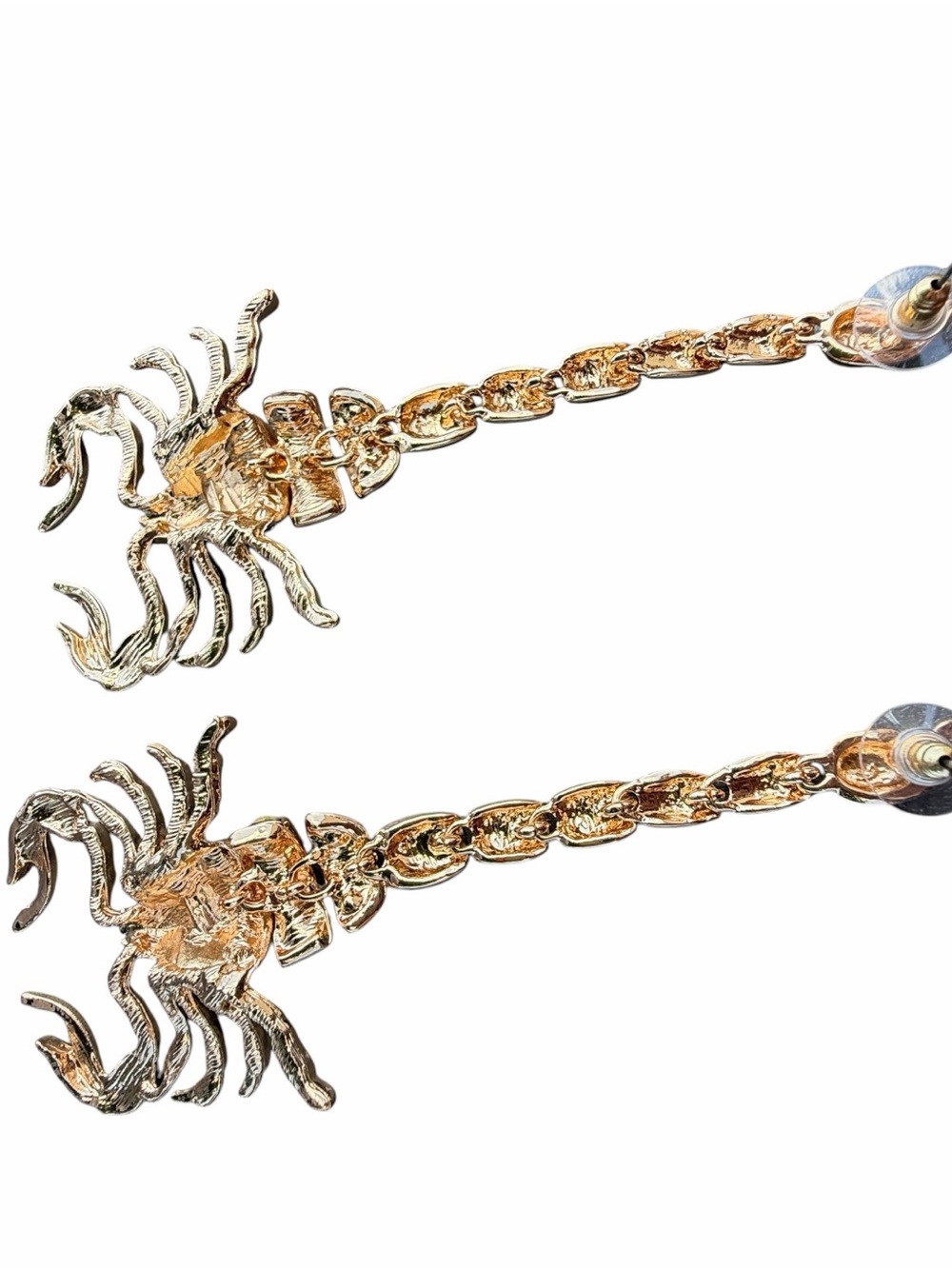 Large Rhinestone Scorpion Earrings Gold Tone Zodiac Scorpio - Picture 3 of 6